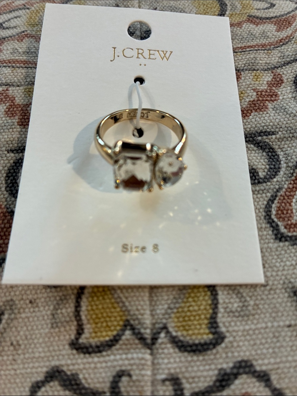 J. Crew Gold Tone Ring with Two Clear Stones